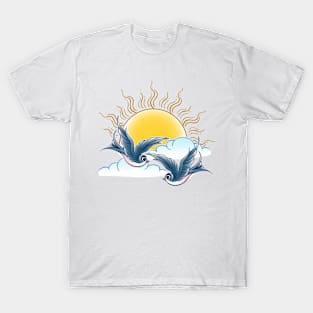 Two Swallows Flies in the Sky T-Shirt